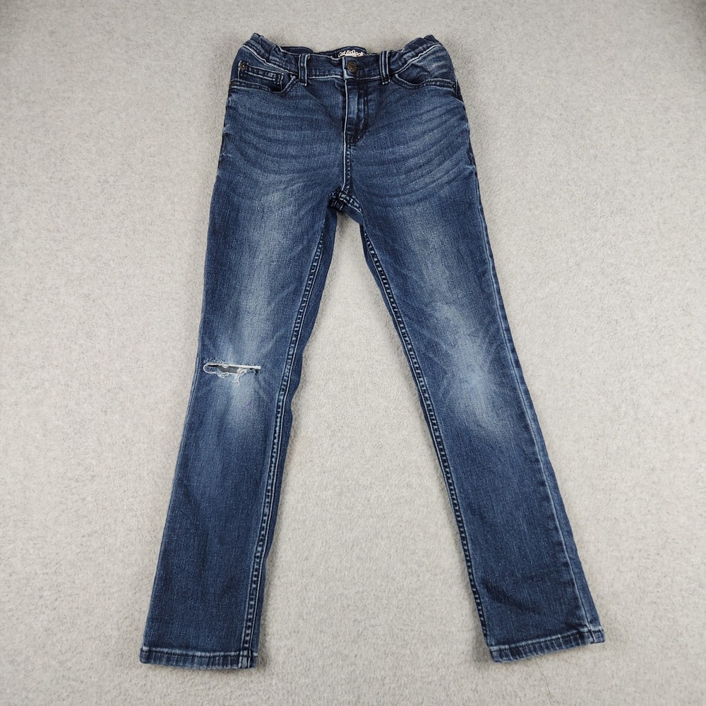 Cat & Jack Jeans Girls 12 Blue Denim Whiskered Stretch Streetwear Distressed